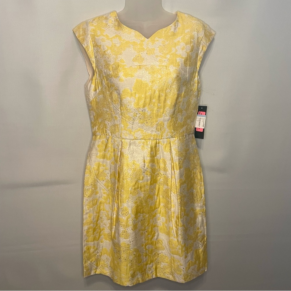 Ivy + Blu Sleeveless Dress yellow & white with gold thread -size 6